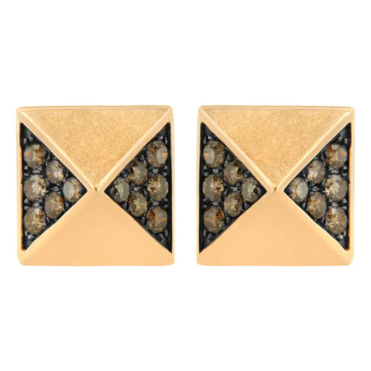 14K Rose Gold 1/4 Cttw Brown Diamond Pyramid Stud Earring (Brown Color, SI1-SI2 Clarity) - Bijoux-NYC Direct