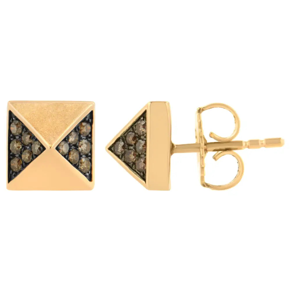 14k rose gold 1/4 cttw brown diamond pyramid stud earrings bijoux-nyc direct