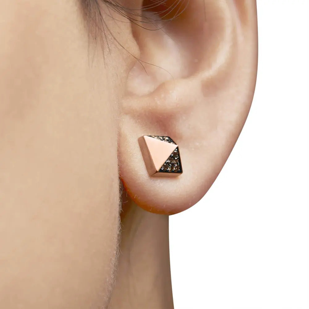 14K Rose Gold 1/4 Cttw Brown Diamond Pyramid Stud Earring (Brown Color, SI1-SI2 Clarity) - Bijoux-NYC Direct