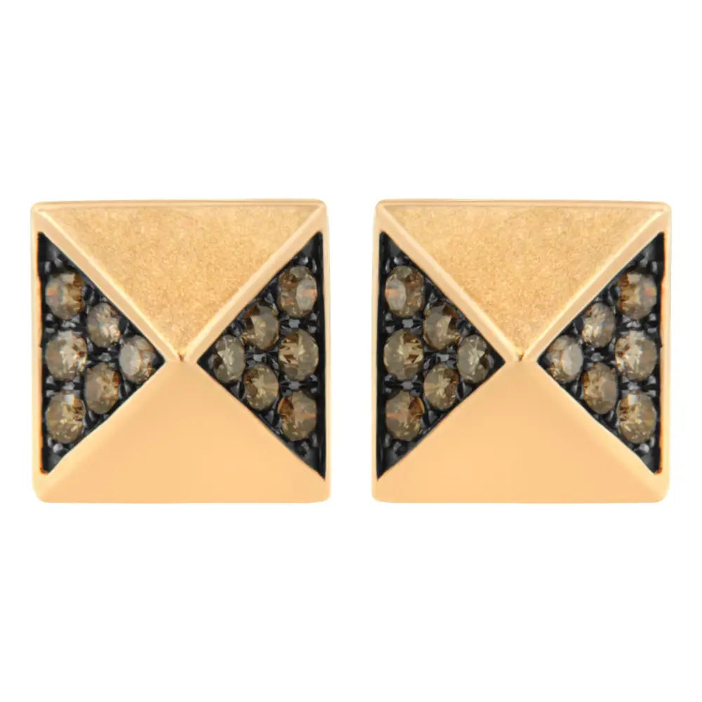 14k rose gold 1/4 cttw brown diamond pyramid stud earrings bijoux-nyc direct