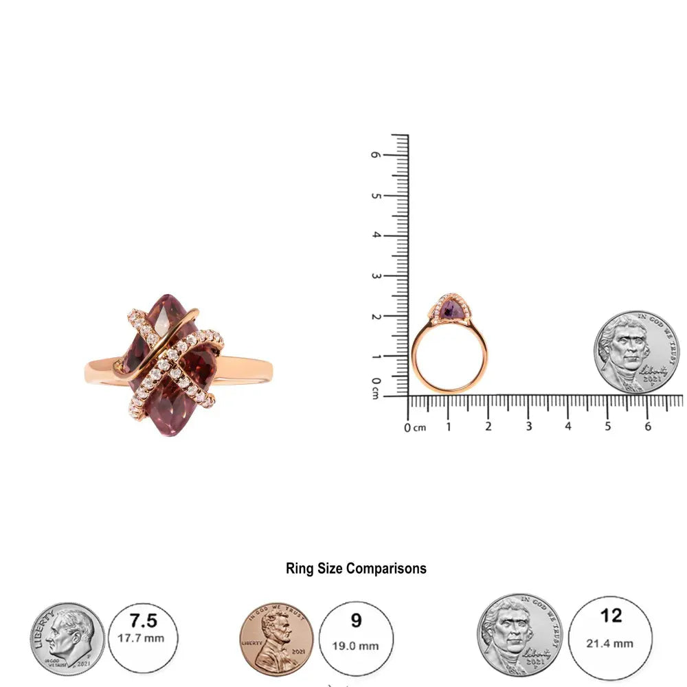 14K Rose Gold 1/5 Cttw Diamond Wrapped 15x15 MM Purple Amethyst Cocktail Ring (G-H Color, SI1-SI2 Clarity) - Bijoux-NYC Direct