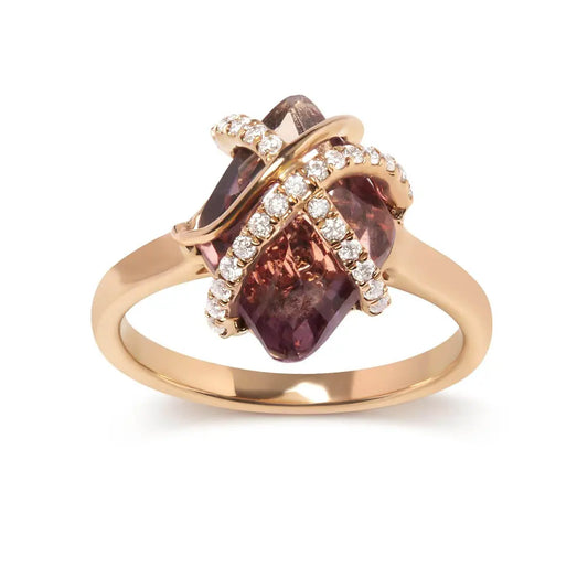 14K Rose Gold 1/5 Cttw Diamond Wrapped 15x15 MM Purple Amethyst Cocktail Ring (G-H Color, SI1-SI2 Clarity) - Bijoux-NYC Direct