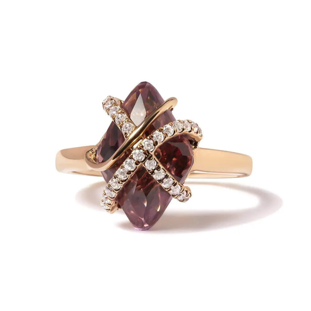 14K Rose Gold 1/5 Cttw Diamond Wrapped 15x15 MM Purple Amethyst Cocktail Ring (G-H Color, SI1-SI2 Clarity) - Bijoux-NYC Direct