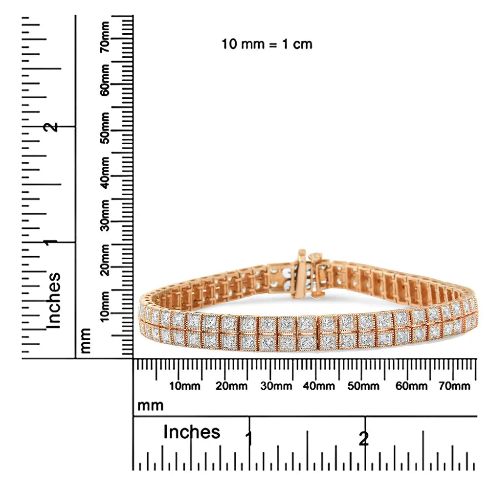 14K Rose Gold 3.0 Cttw Lab Grown Diamond Two Row Milgrain 7" Inch Tennis Bracelet (G-H Color, VS2-SI1 Clarity) - Bijoux-NYC Direct