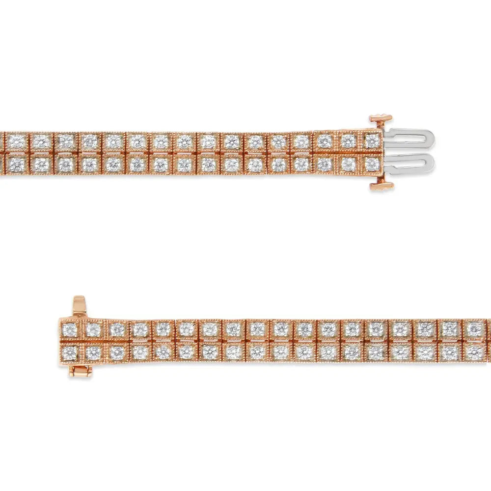 14K Rose Gold 3.0 Cttw Lab Grown Diamond Two Row Milgrain 7" Inch Tennis Bracelet (G-H Color, VS2-SI1 Clarity) - Bijoux-NYC Direct