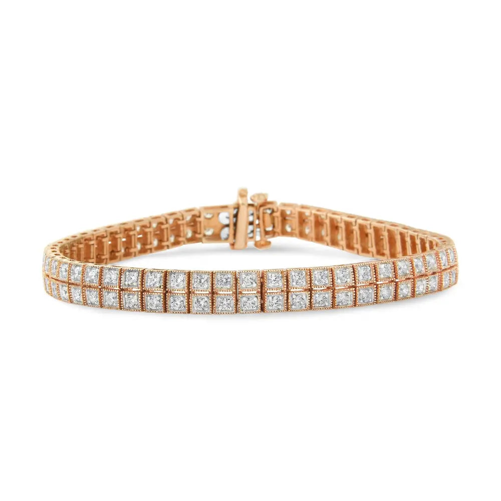14K Rose Gold 3.0 Cttw Lab Grown Diamond Two Row Milgrain 7" Inch Tennis Bracelet (G-H Color, VS2-SI1 Clarity) - Bijoux-NYC Direct