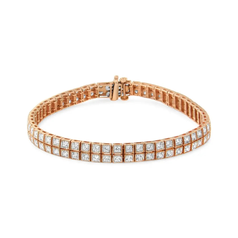14K Rose Gold 3.0 Cttw Lab Grown Diamond Two Row Milgrain 7" Inch Tennis Bracelet (G-H Color, VS2-SI1 Clarity) - Bijoux-NYC Direct