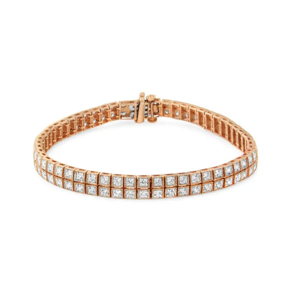 14K Rose Gold 3.0 Cttw Lab Grown Diamond Two Row Milgrain 7" Inch Tennis Bracelet (G-H Color, VS2-SI1 Clarity) - Bijoux-NYC Direct