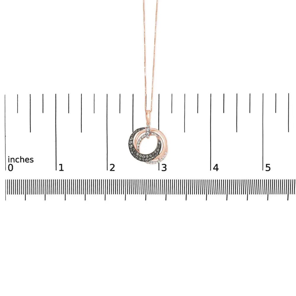 14k rose gold 3/4 cttw brown and white diamond interlocking circle hoop 18’’ inch pendant necklace (g h color si2 i1 clarity)