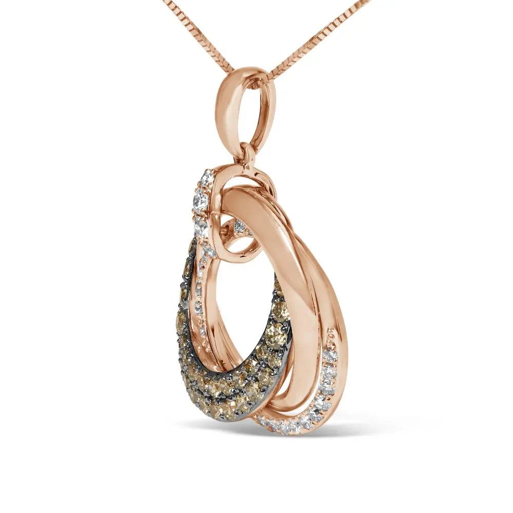 14k rose gold 3/4 cttw brown and white diamond interlocking circle hoop 18’’ inch pendant necklace (g h color si2 i1 clarity)