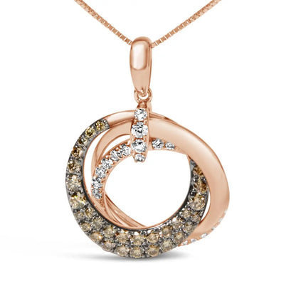 14k rose gold 3/4 cttw brown and white diamond interlocking circle hoop 18’’ inch pendant necklace (g h color si2 i1 clarity)
