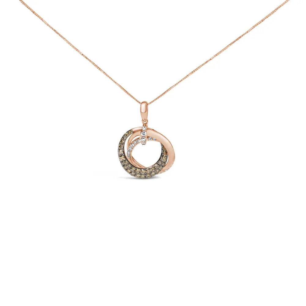 14k rose gold 3/4 cttw brown and white diamond interlocking circle hoop 18’’ inch pendant necklace (g h color si2 i1 clarity)