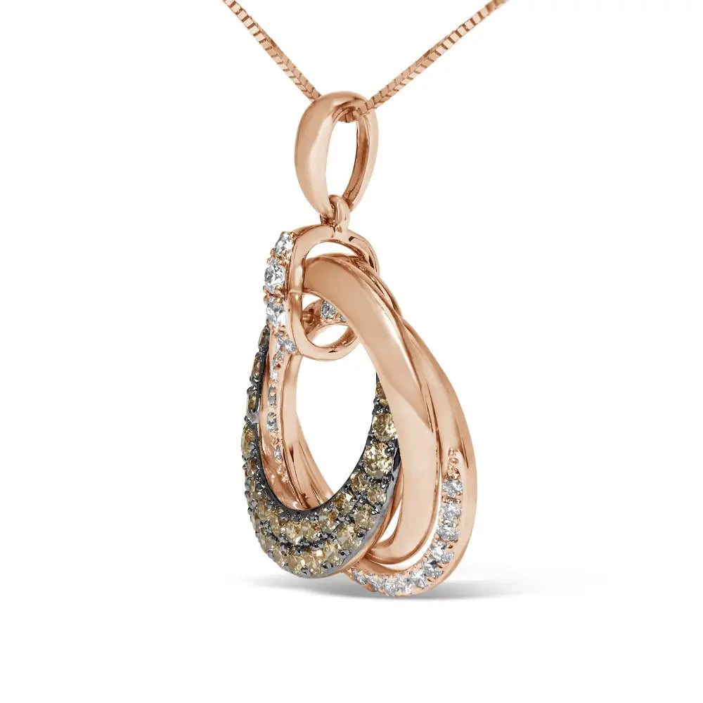 14k rose gold 3/4 cttw brown and white diamond interlocking circle necklace bijoux-nyc direct