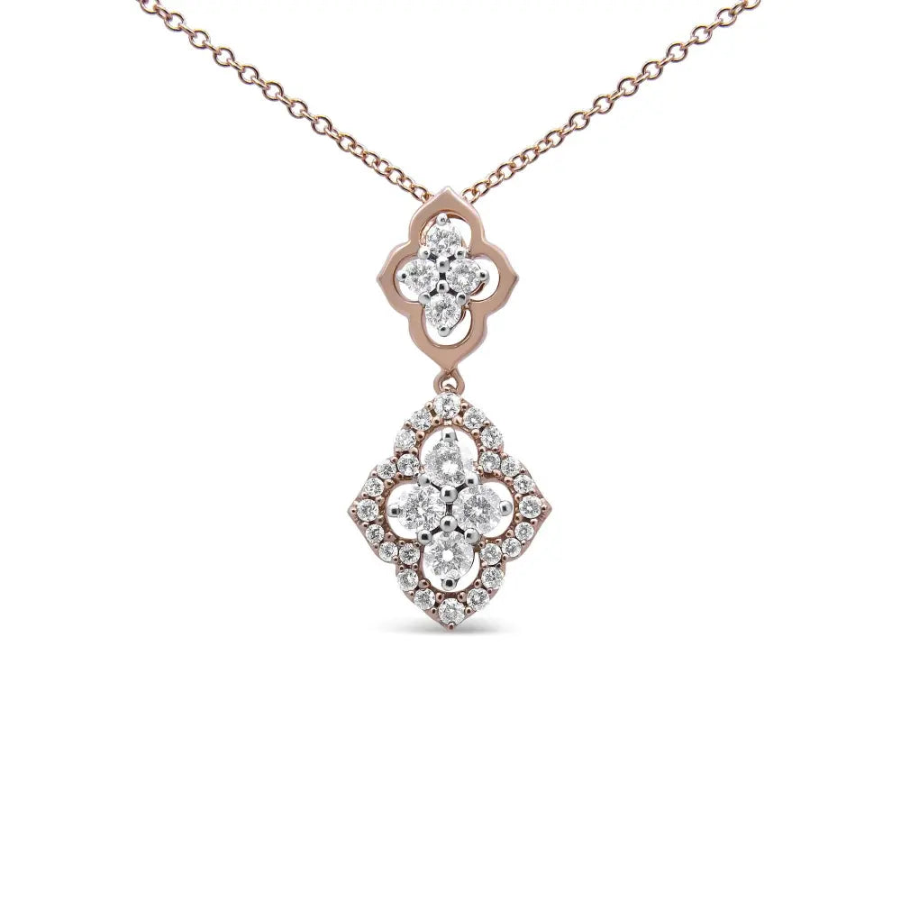 14K Rose Gold 3/4 Cttw Round Diamond Double Quatrefoil Pendant 18" Necklace (H-I Color, I1-I2 Clarity) - Bijoux-NYC Direct