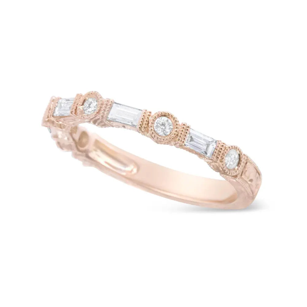 14K Rose Gold 3/8 Cttw Baguette and Round Diamond Bridal Band - (H-I Color, VS1-VS2 Clarity) - Bijoux-NYC Direct