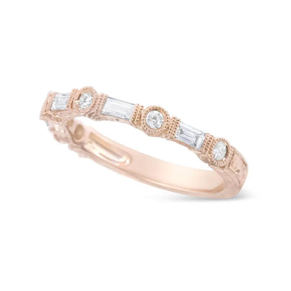 14K Rose Gold 3/8 Cttw Baguette and Round Diamond Bridal Band - (H-I Color, VS1-VS2 Clarity) - Bijoux-NYC Direct