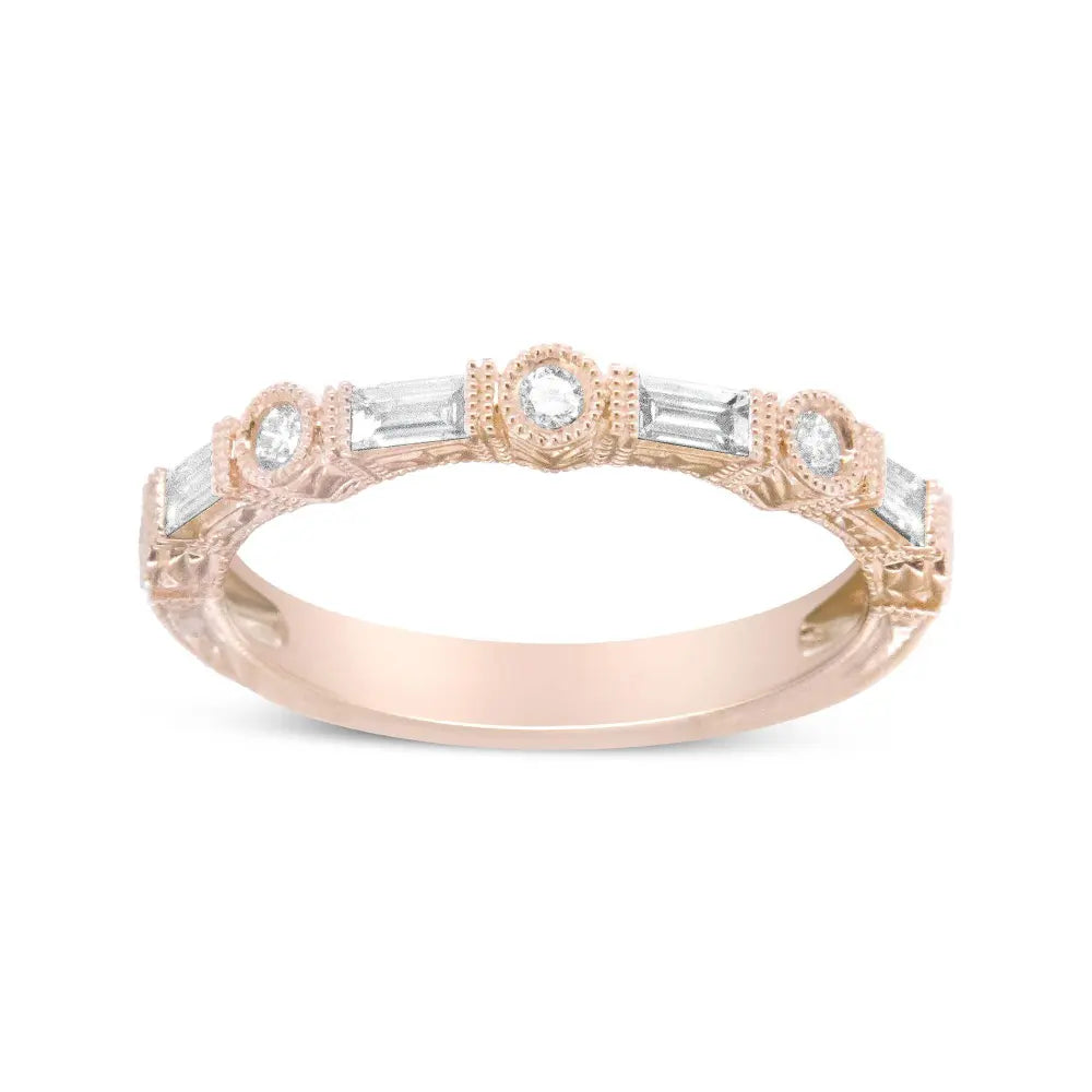 14K Rose Gold 3/8 Cttw Baguette and Round Diamond Bridal Band - (H-I Color, VS1-VS2 Clarity) - Bijoux-NYC Direct