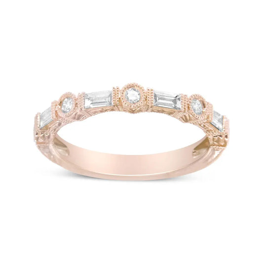 14K Rose Gold 3/8 Cttw Baguette and Round Diamond Bridal Band - (H-I Color, VS1-VS2 Clarity) - Bijoux-NYC Direct