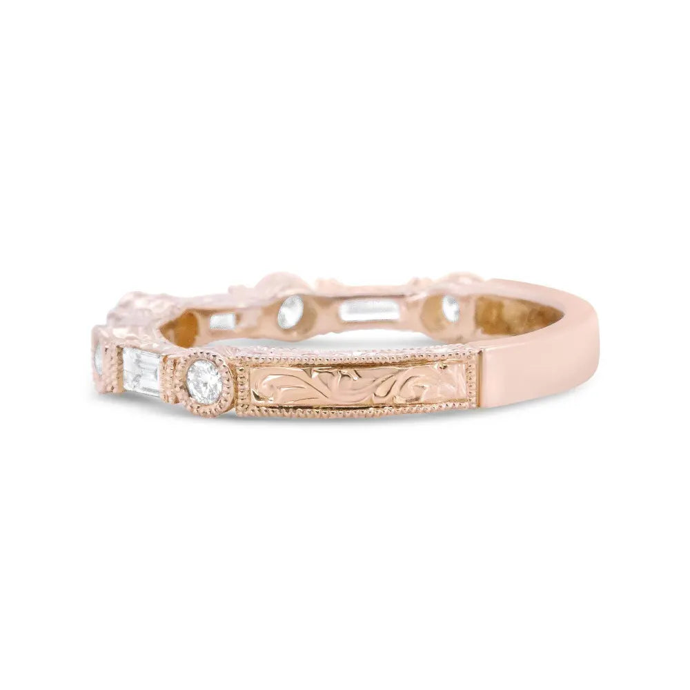 14K Rose Gold 3/8 Cttw Baguette and Round Diamond Bridal Band - (H-I Color, VS1-VS2 Clarity) - Bijoux-NYC Direct