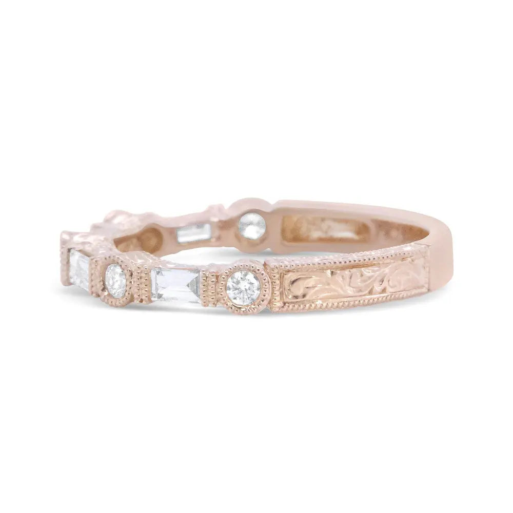 14K Rose Gold 3/8 Cttw Baguette and Round Diamond Bridal Band - (H-I Color, VS1-VS2 Clarity) - Bijoux-NYC Direct