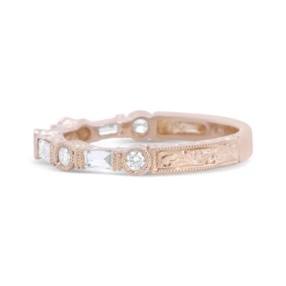 14K Rose Gold 3/8 Cttw Baguette and Round Diamond Bridal Band - (H-I Color, VS1-VS2 Clarity) - Bijoux-NYC Direct