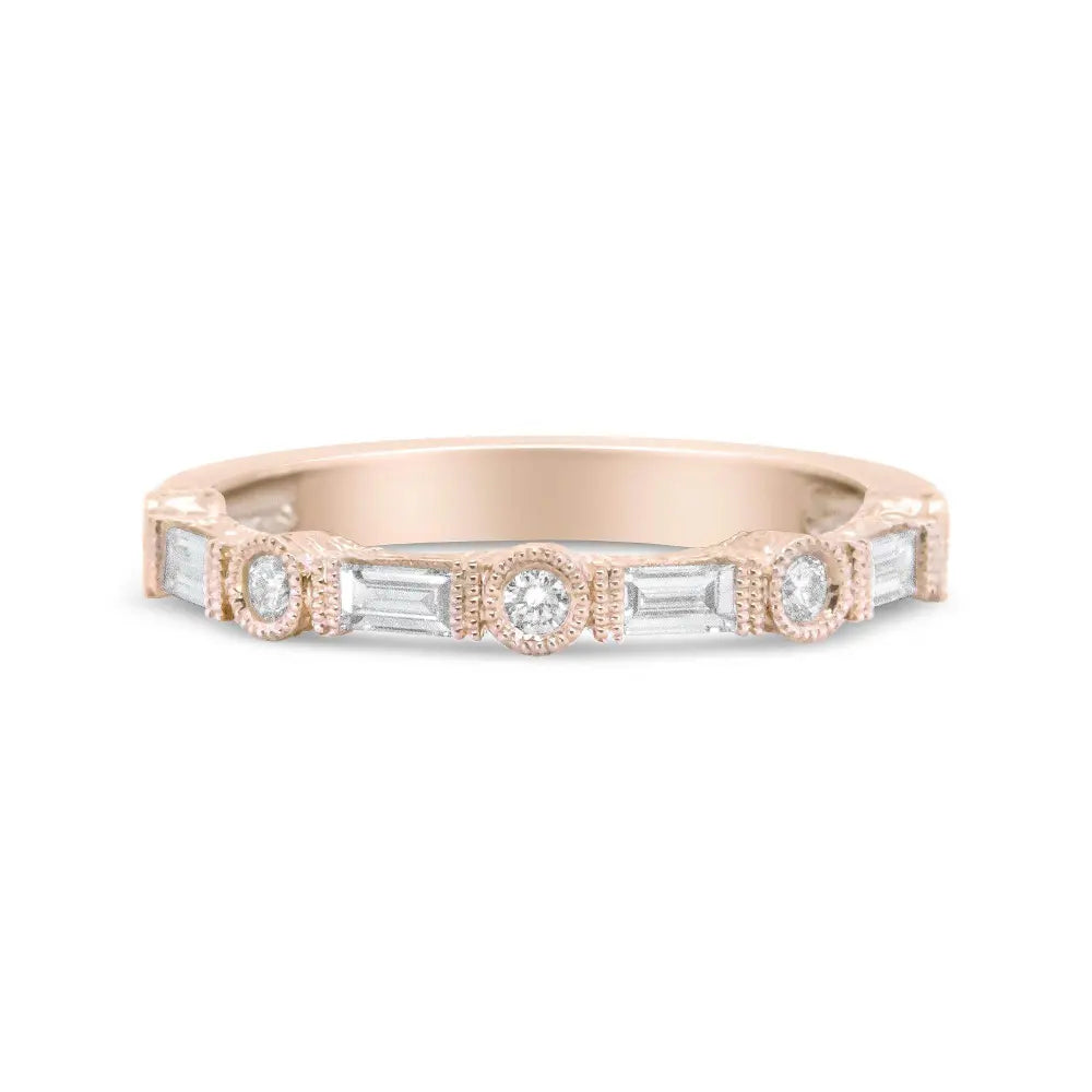 14K Rose Gold 3/8 Cttw Baguette and Round Diamond Bridal Band - (H-I Color, VS1-VS2 Clarity) - Bijoux-NYC Direct
