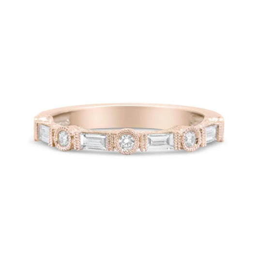 14K Rose Gold 3/8 Cttw Baguette and Round Diamond Bridal Band - (H-I Color, VS1-VS2 Clarity) - Bijoux-NYC Direct