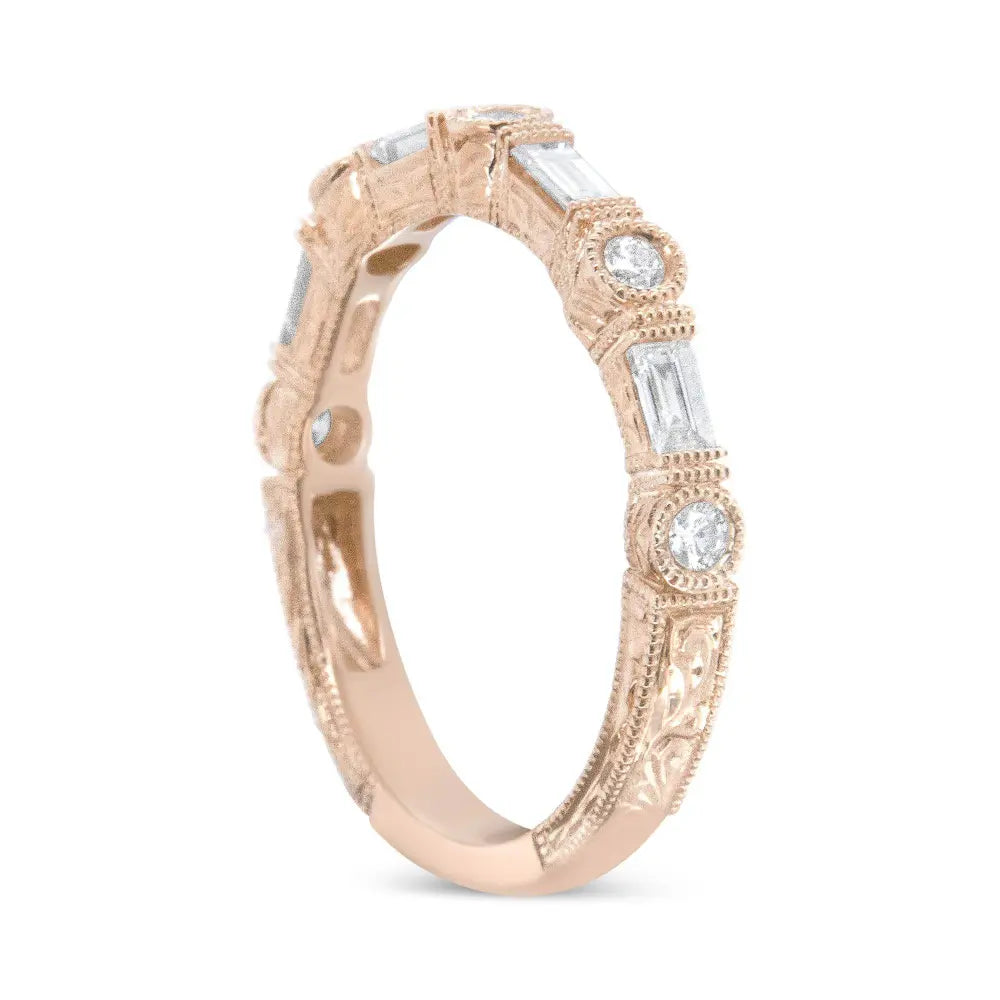 14K Rose Gold 3/8 Cttw Baguette and Round Diamond Bridal Band - (H-I Color, VS1-VS2 Clarity) - Bijoux-NYC Direct