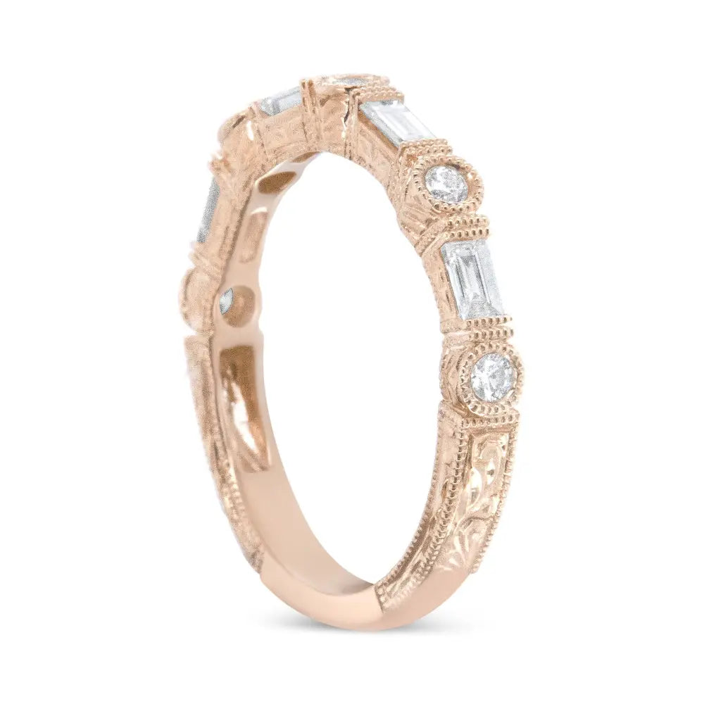 14k rose gold 3/8 cttw round and baguette diamond bridal band bijoux-nyc direct