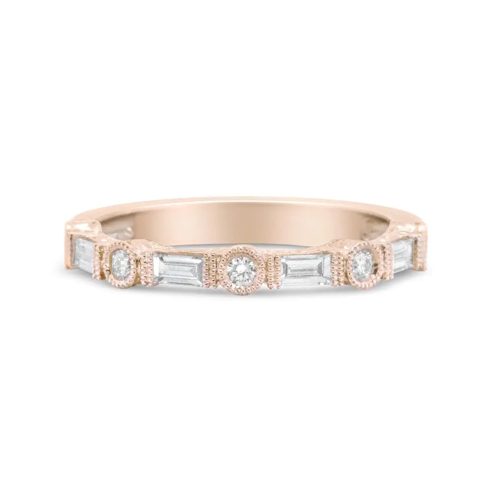 14k rose gold 3/8 cttw round and baguette diamond bridal band bijoux-nyc direct
