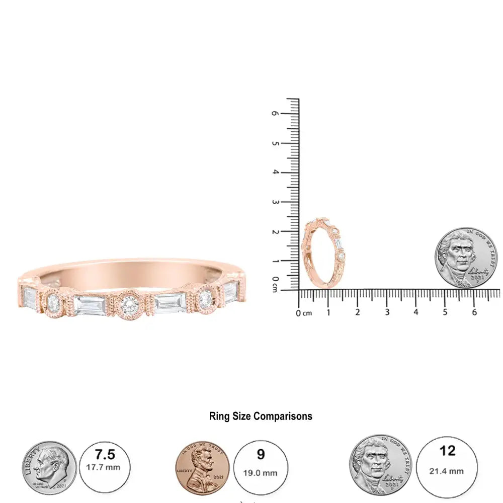 14k rose gold 3/8 cttw round and baguette diamond bridal band bijoux-nyc direct