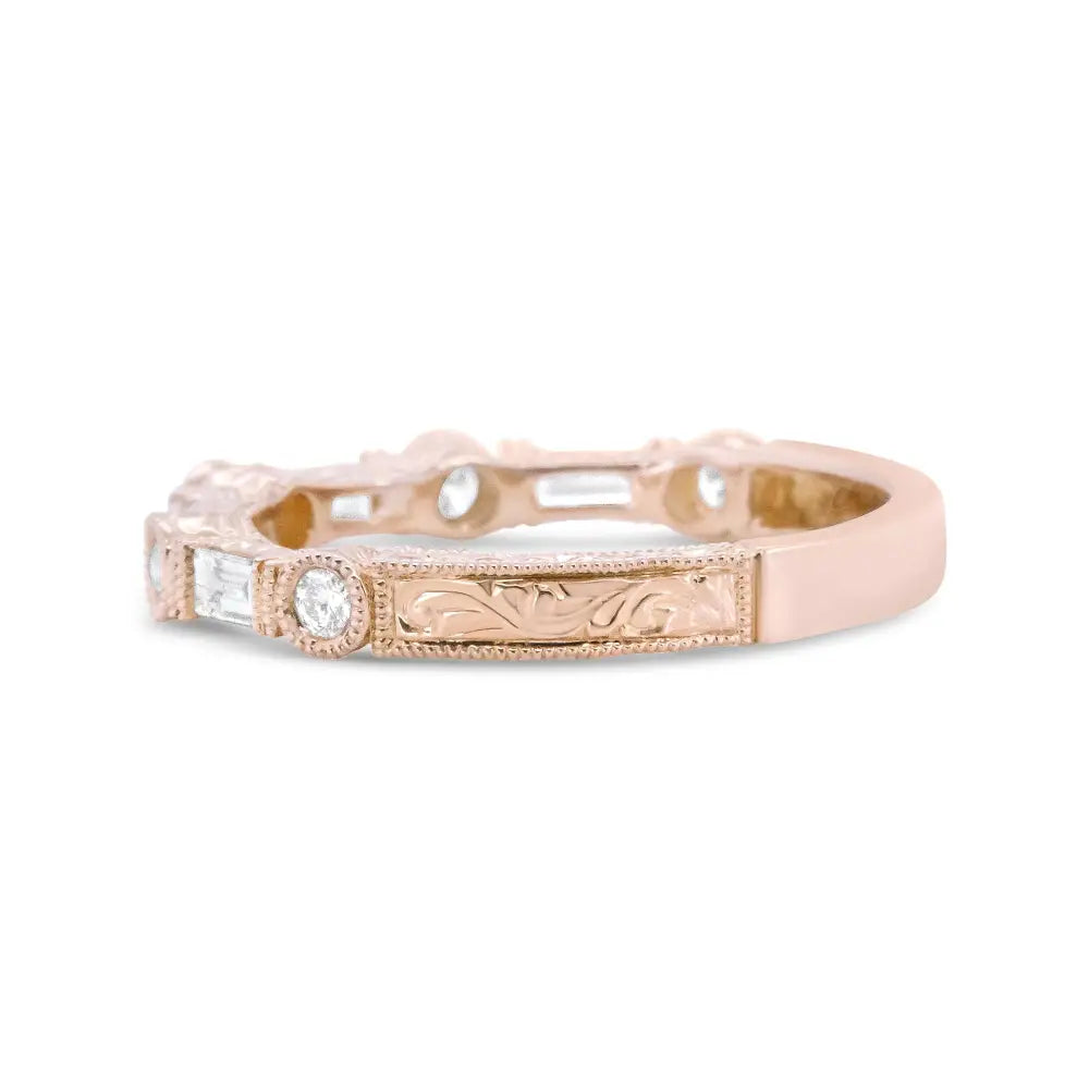 14k rose gold 3/8 cttw round and baguette diamond bridal band bijoux-nyc direct
