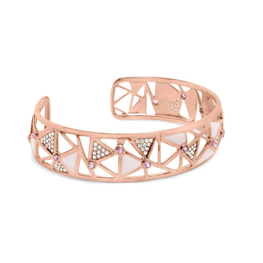 14k rose gold 5/8 cttw diamond with pink tourmaline open cuff bangle white enamel (g h color si1 si2 clarity) 7’’