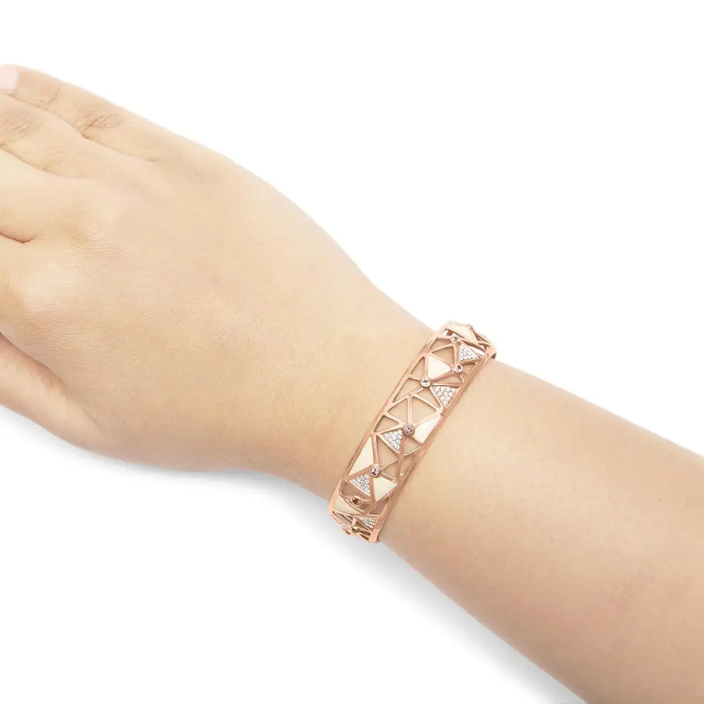 14k rose gold 5/8 cttw diamond pink tourmaline white enamel cuff bangle 7 bijoux-nyc direct