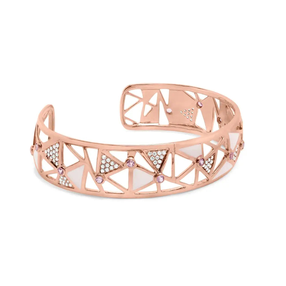 14k rose gold 5/8 cttw diamond pink tourmaline white enamel cuff bangle 7 bijoux-nyc direct