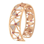 14k rose gold 5/8 cttw diamond with pink tourmaline open cuff bangle white enamel (g h color si1 si2 clarity) 7’’