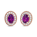 Oval garnet and 3/8 cttw diamond halo stud earrings in 14k rose gold bijoux-nyc direct