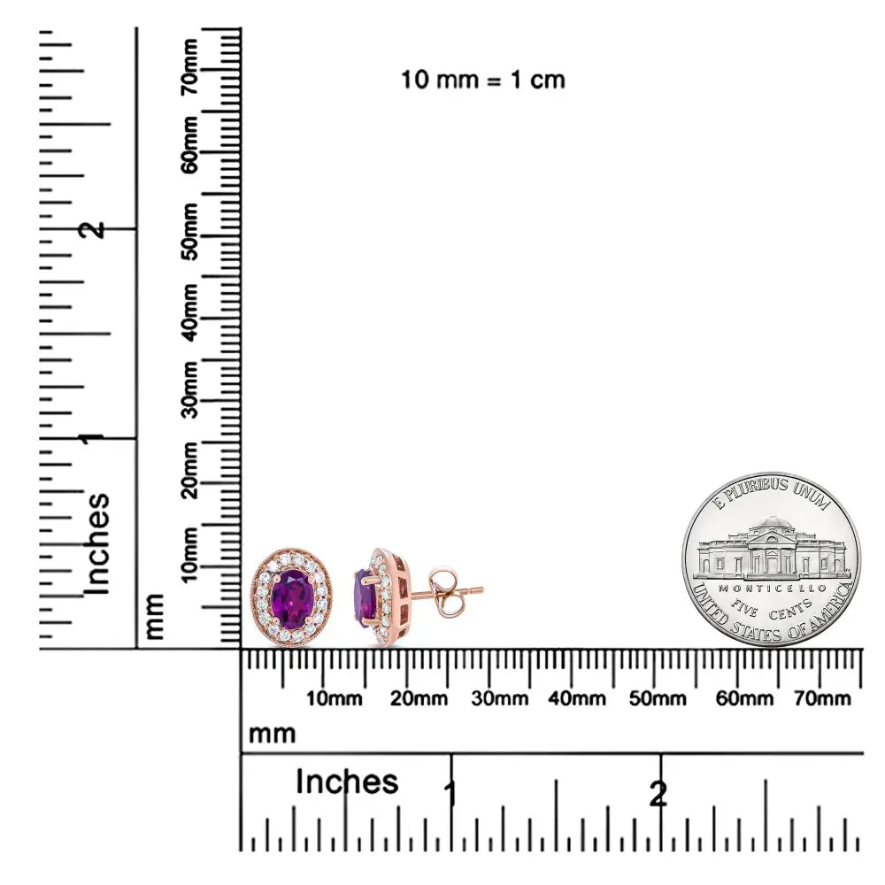 14K Rose Gold 7x5mm Oval Cut Garnet and 3/8 Cttw Round Diamond Halo Stud Earrings (G-H Color, SI1-SI2 Clarity) - Bijoux-NYC Direct