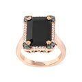 14k rose gold emerald cut black onyx and diamond halo cocktail ring bijoux-nyc direct