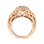 14K Rose Gold Oval Cut Light Pink Morganite and 3/8 Cttw Diamonds Halo and Basket Weave Cocktail Ring (G-H Color, SI1-SI2 Clarity) - Size 7 - Bijoux-NYC Direct