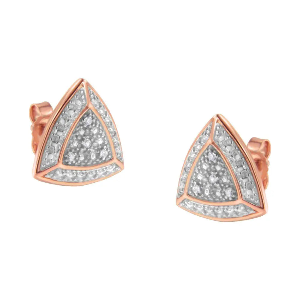 14K Rose Gold over .925 Sterling Silver Diamond-Accented Trillion Shaped 4-Stone Halo-Style Stud Earrings (H-I Color, I2-I3 Clarity) - Bijoux-NYC Direct