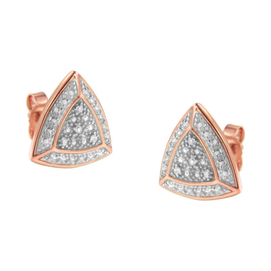 14K Rose Gold over .925 Sterling Silver Diamond-Accented Trillion Shaped 4-Stone Halo-Style Stud Earrings (H-I Color, I2-I3 Clarity) - Bijoux-NYC Direct