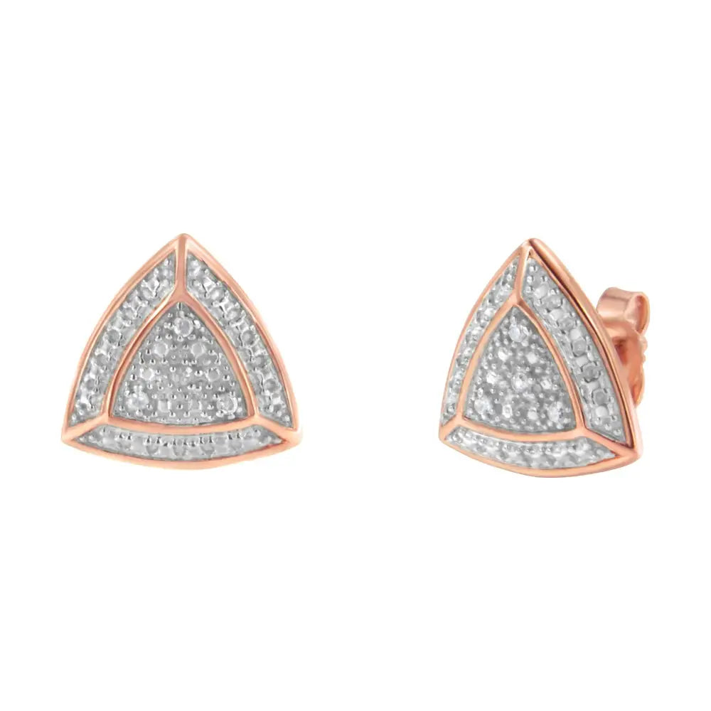 14k rose gold over sterling silver diamond trillion halo stud earrings bijoux-nyc direct