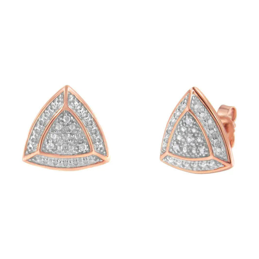 14K Rose Gold over .925 Sterling Silver Diamond-Accented Trillion Shaped 4-Stone Halo-Style Stud Earrings (H-I Color, I2-I3 Clarity) - Bijoux-NYC Direct
