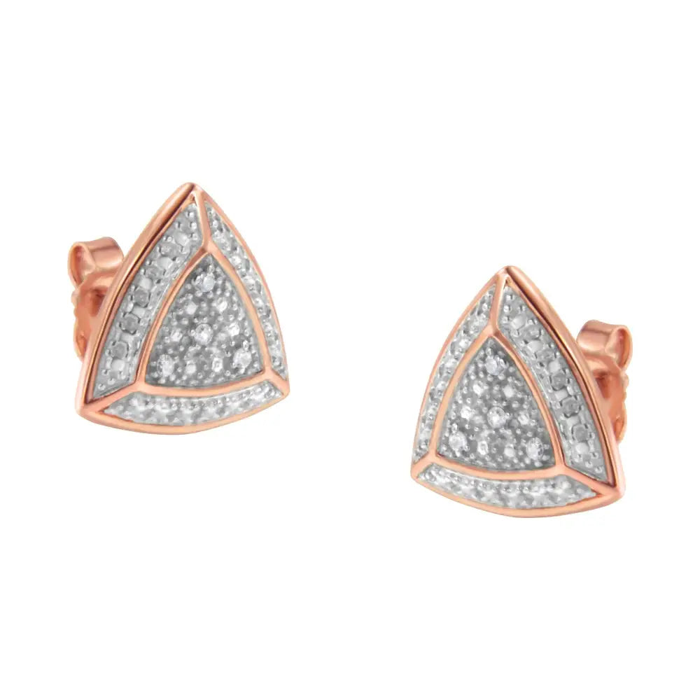 14k rose gold over sterling silver diamond trillion halo stud earrings bijoux-nyc direct