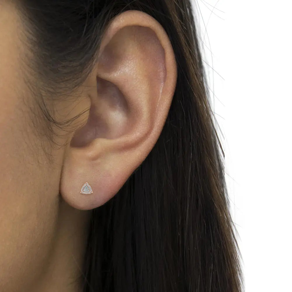 14k rose gold over sterling silver diamond trillion halo stud earrings bijoux-nyc direct