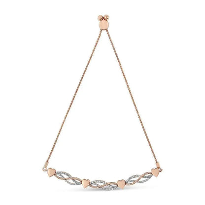 14K Rose Gold Plated .925 Sterling Silver Cttw Diamond Accent Layered Infinity Link and Heart Adjustable Bolo Bracelet (I-J Color, I3 Clarity) - Bijoux-NYC Direct