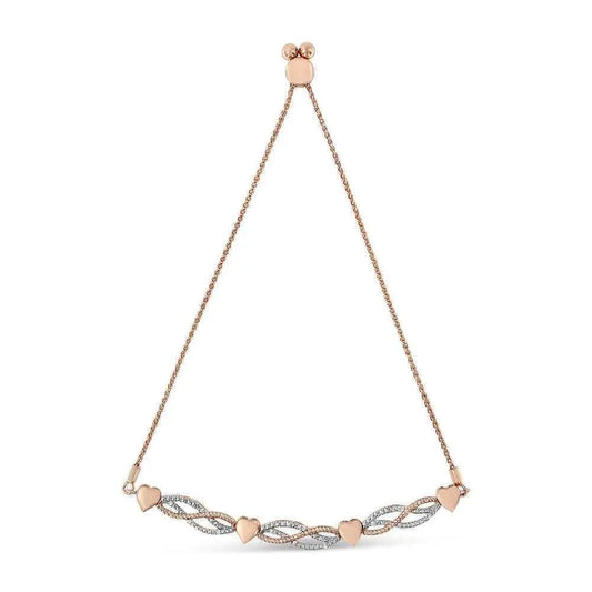 14K Rose Gold Plated .925 Sterling Silver Cttw Diamond Accent Layered Infinity Link and Heart Adjustable Bolo Bracelet (I-J Color, I3 Clarity) - Bijoux-NYC Direct