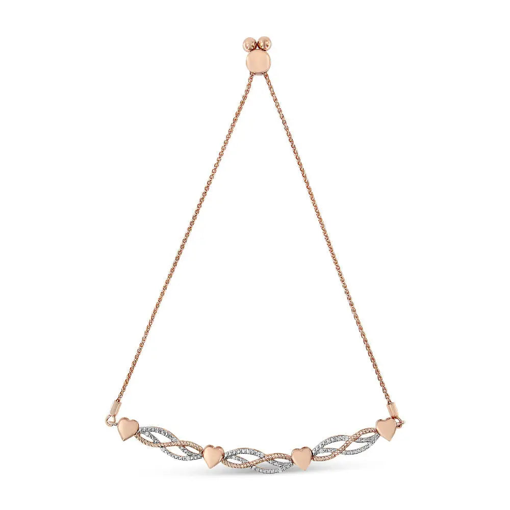 Diamond infinity and heart 14k rose gold plated silver bolo bracelet bijoux-nyc direct
