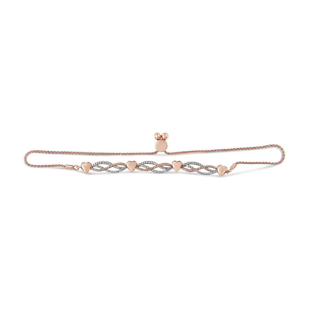 Diamond infinity and heart 14k rose gold plated silver bolo bracelet bijoux-nyc direct